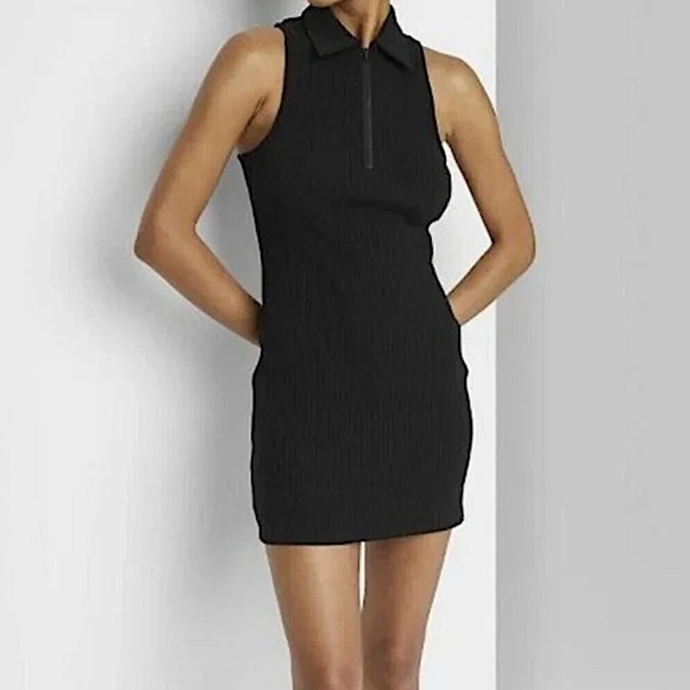 Wild Fable Women's Black Sleeveless Zip Front Bodycon Polo Dress Size Medium